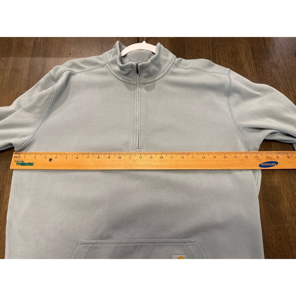 Carhartt Mens Relaxed Fit Quarter Zip Pullover Sweatshirt Light Blue Large - Picture 3 of 6